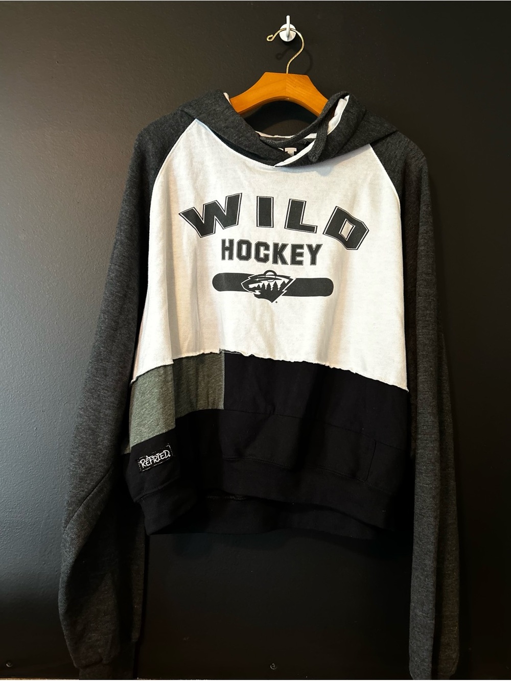 Refried Apparel Minnesota Wild Upcycled Patchwork Cropped Hoodie - Size 2XL
